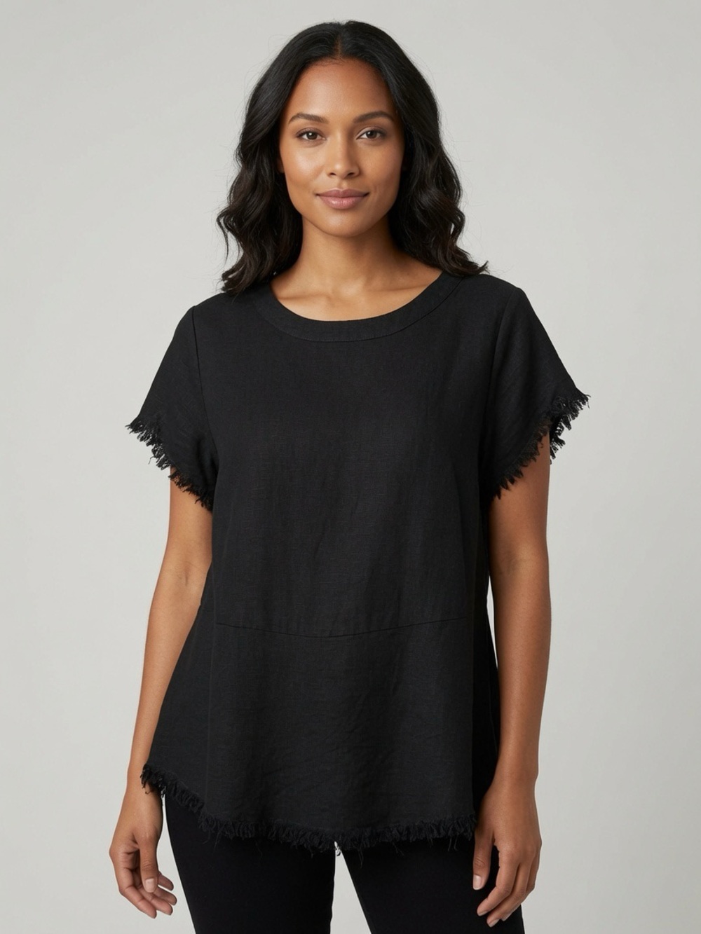 Umgee Black Frayed Short Sleeve Tee